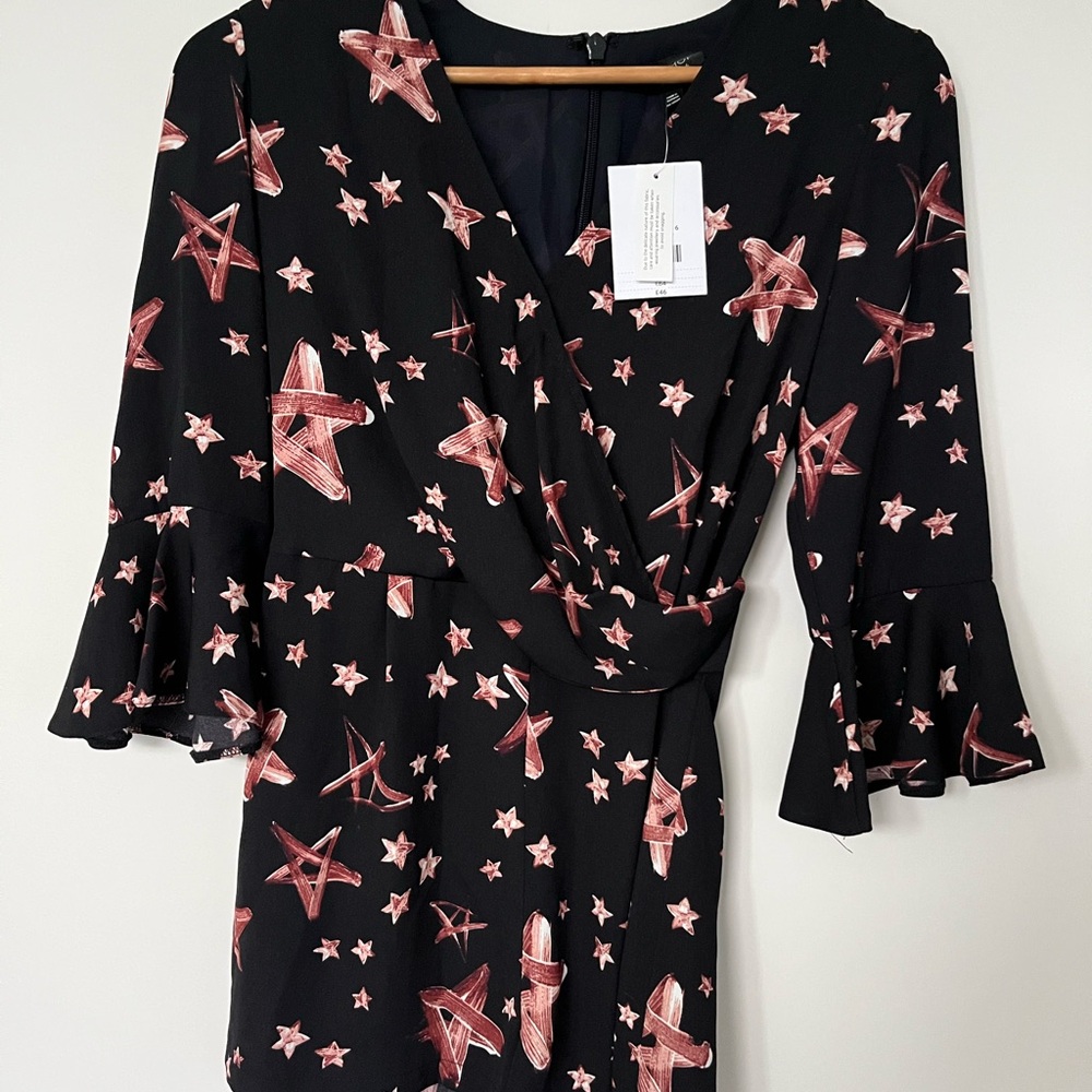 NWT Topshop Black Star Print Wrap Romper - Size 2